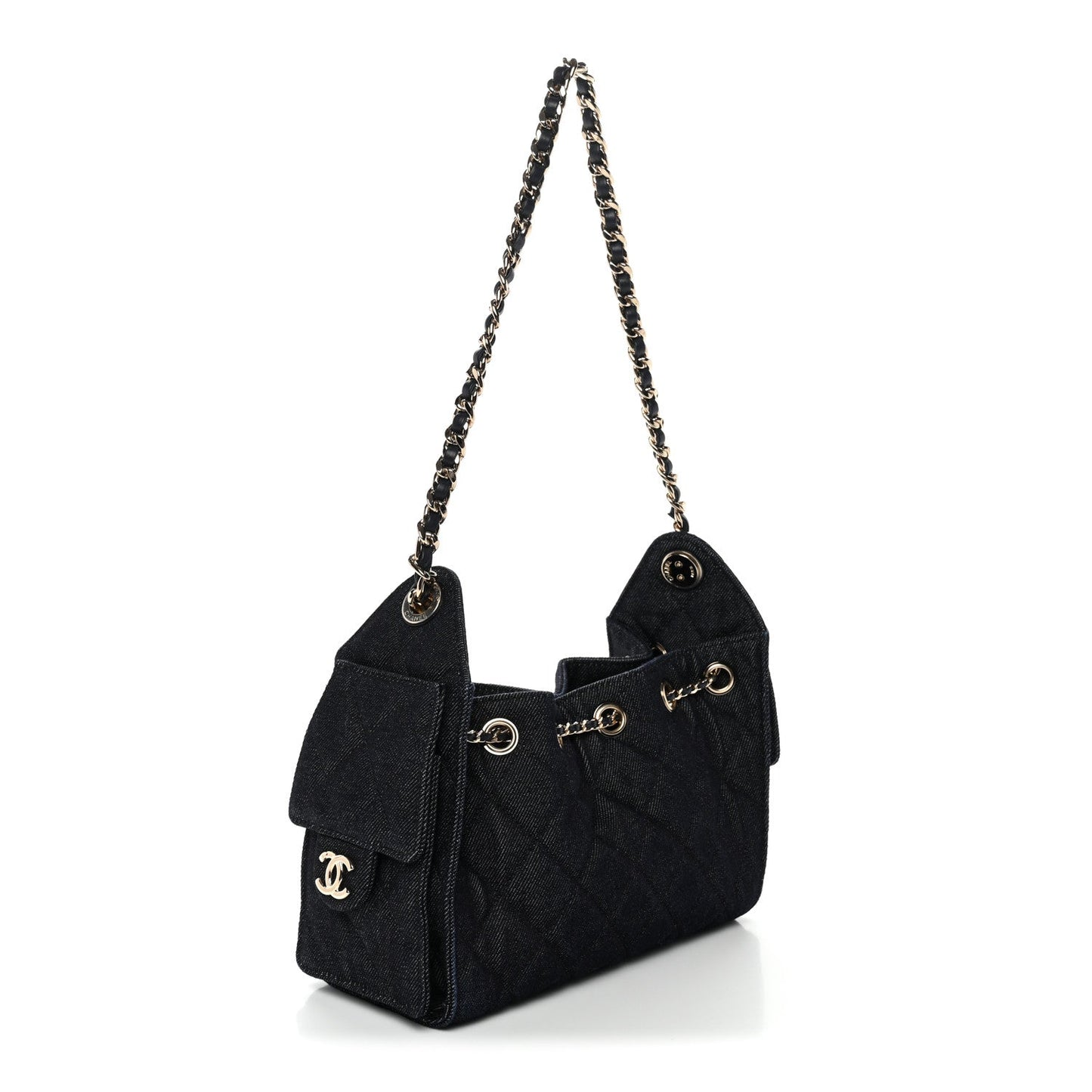 Denim Quilted Mini Chanel 25 Handbag Dark Blue