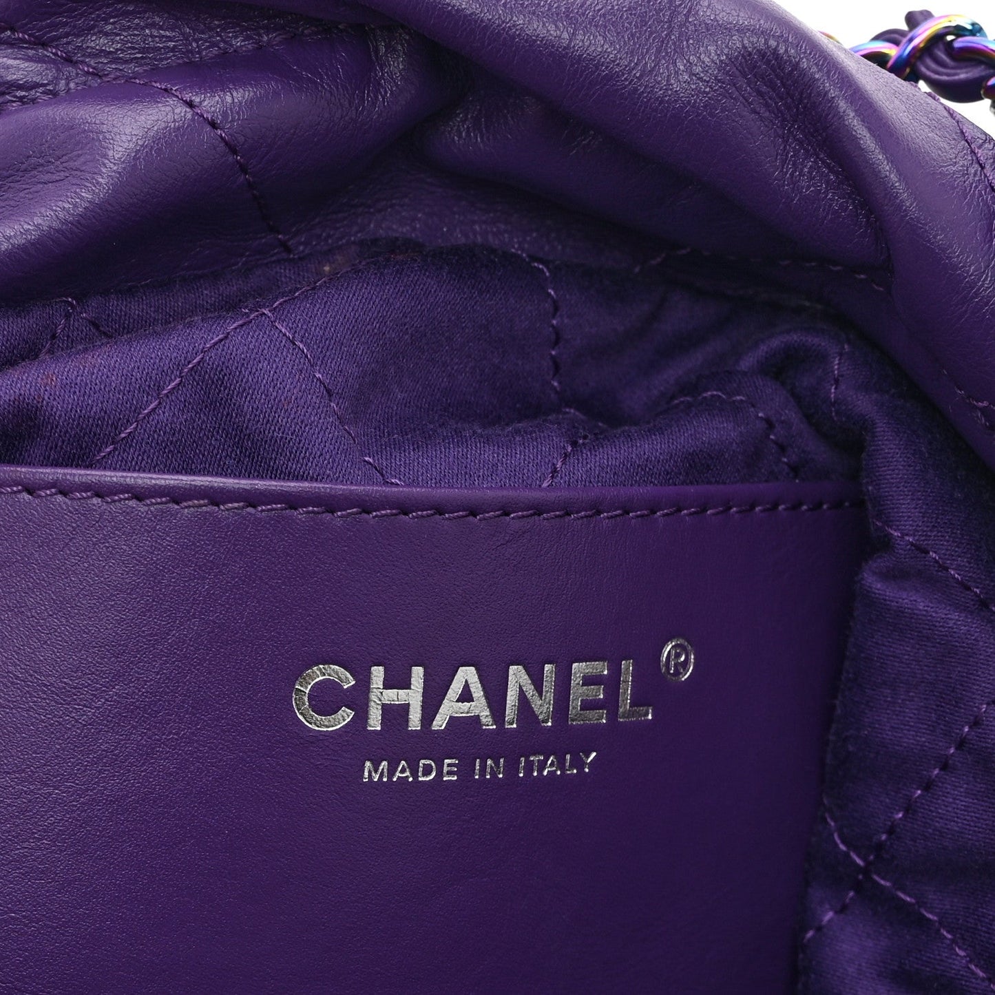 Shiny Calfskin Quilted Rainbow Mini Chanel 22 Purple
