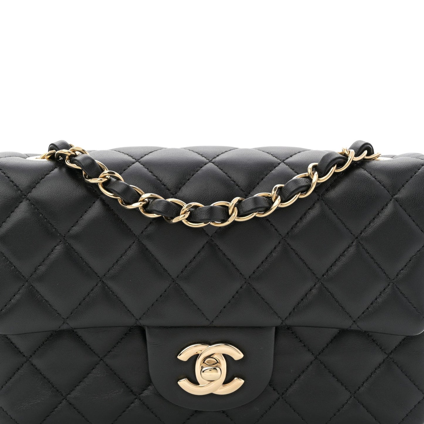 Lambskin Quilted Mini Rectangular Flap Black