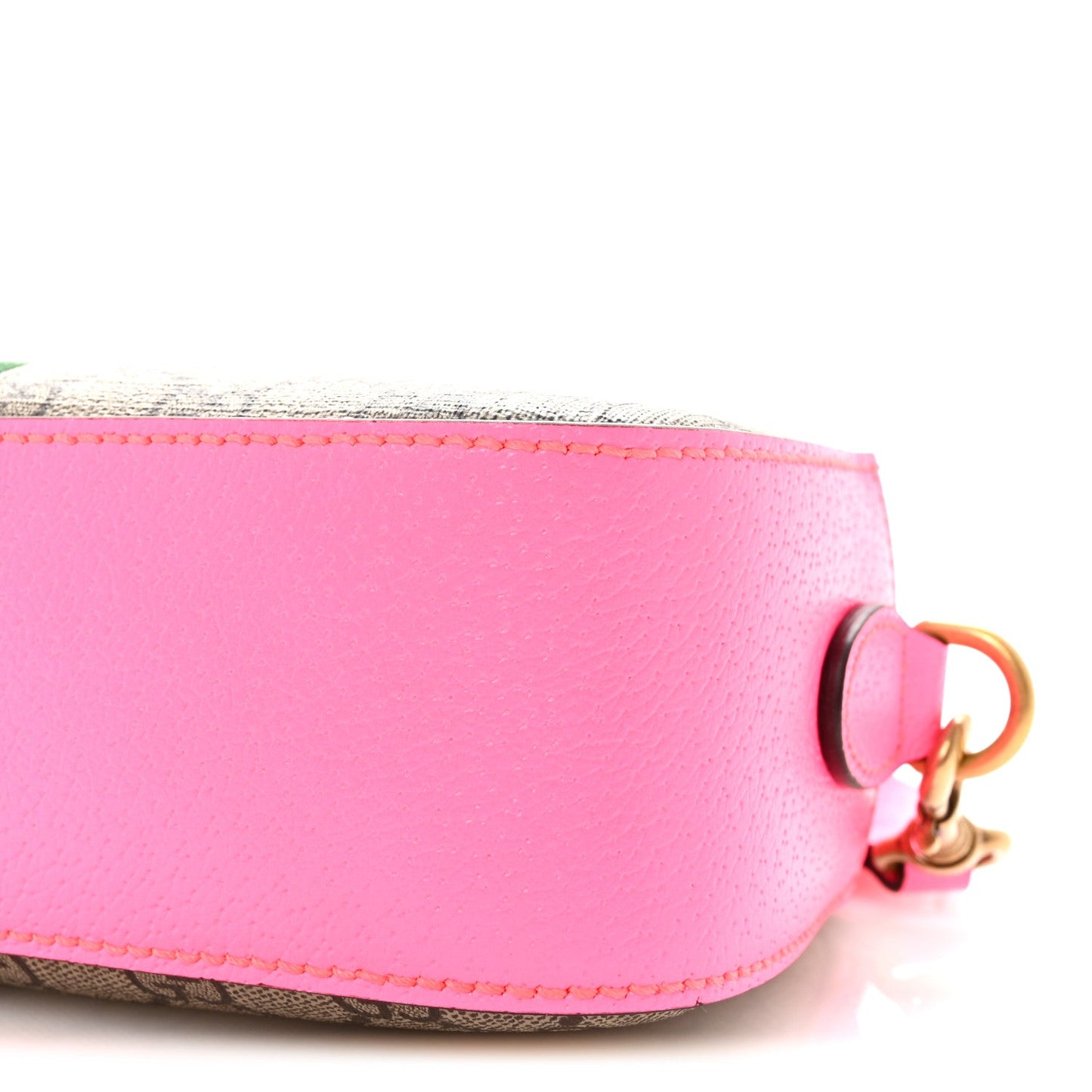 GG Supreme Monogram Textured Dollar Calfskin Web Ophidia Small Crossbody Bag Beige Ebony Fuchsia