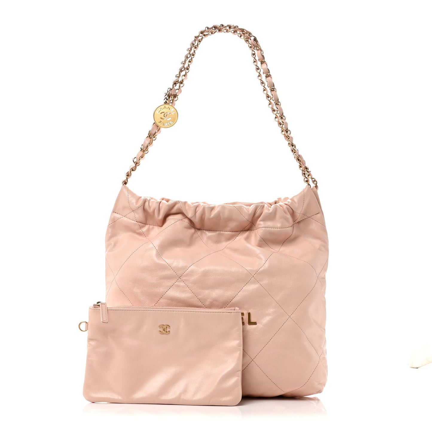 Shiny Calfskin Quilted Small Chanel 22 Light Pink