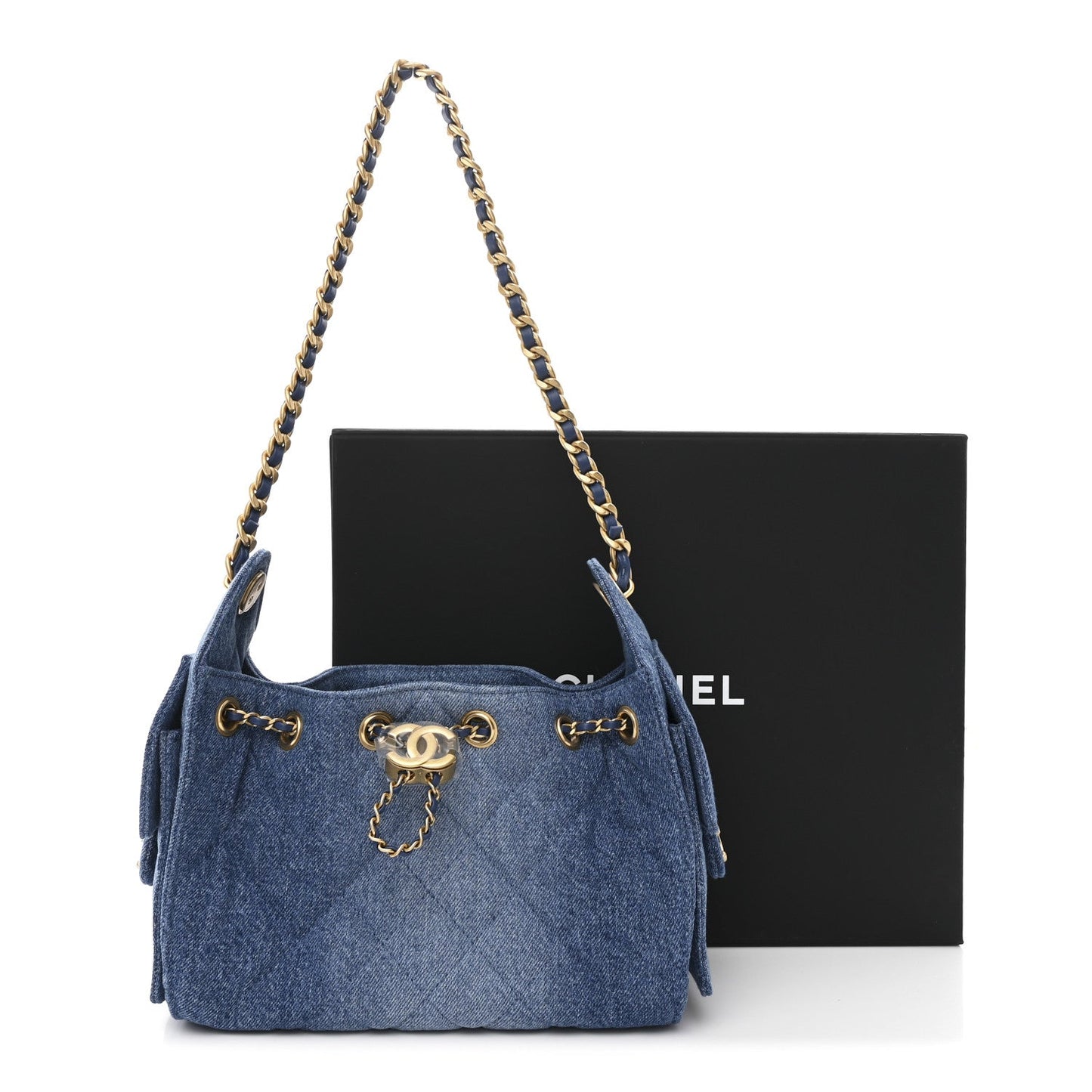 Washed Denim Quilted Mini Chanel 25 Handbag Blue