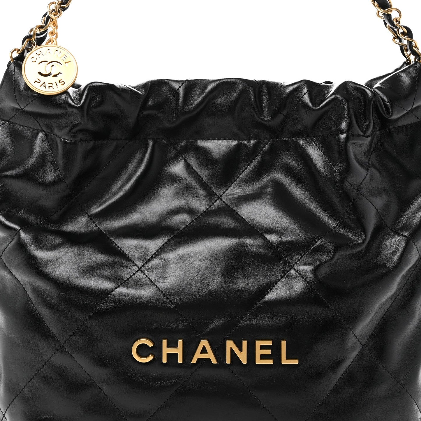 Shiny Calfskin Quilted Small Chanel 22 Black