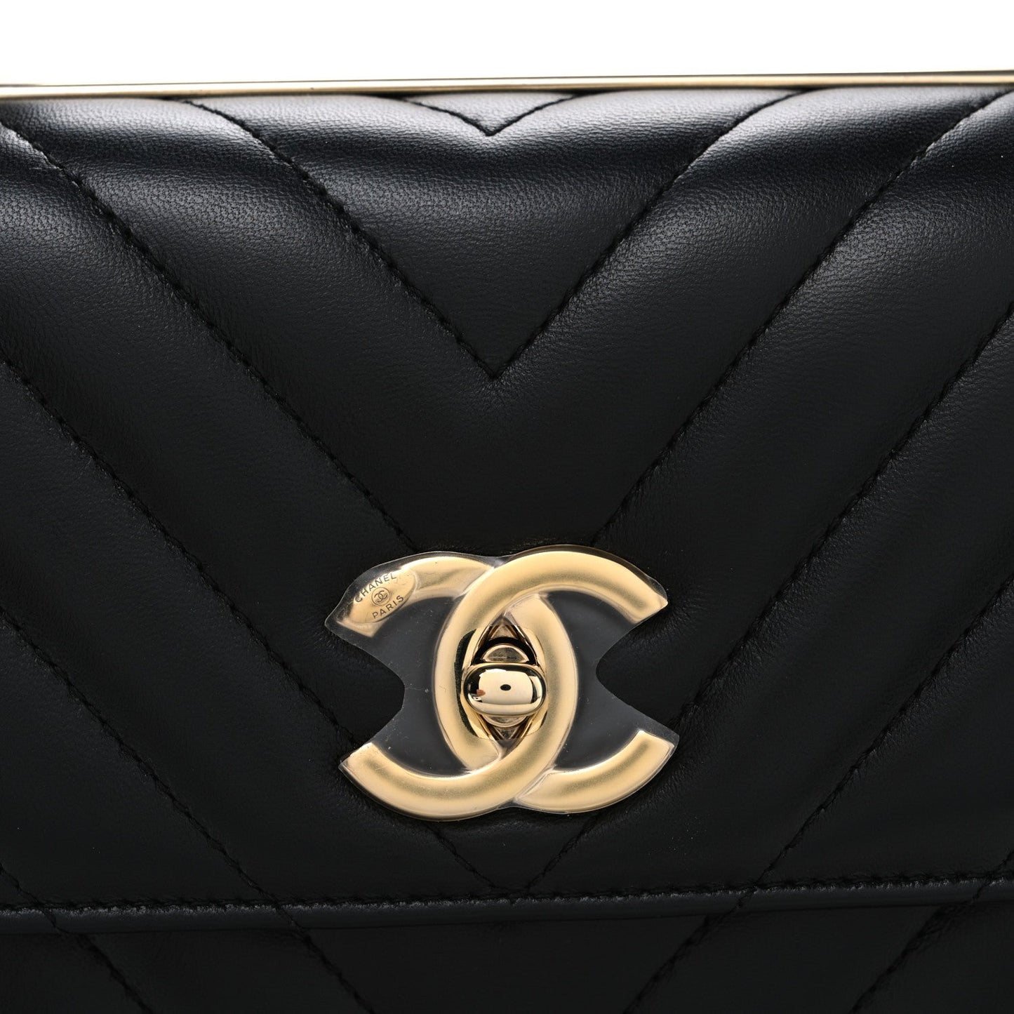 Lambskin Chevron Quilted Small Trendy CC Flap Dual Handle Bag Black