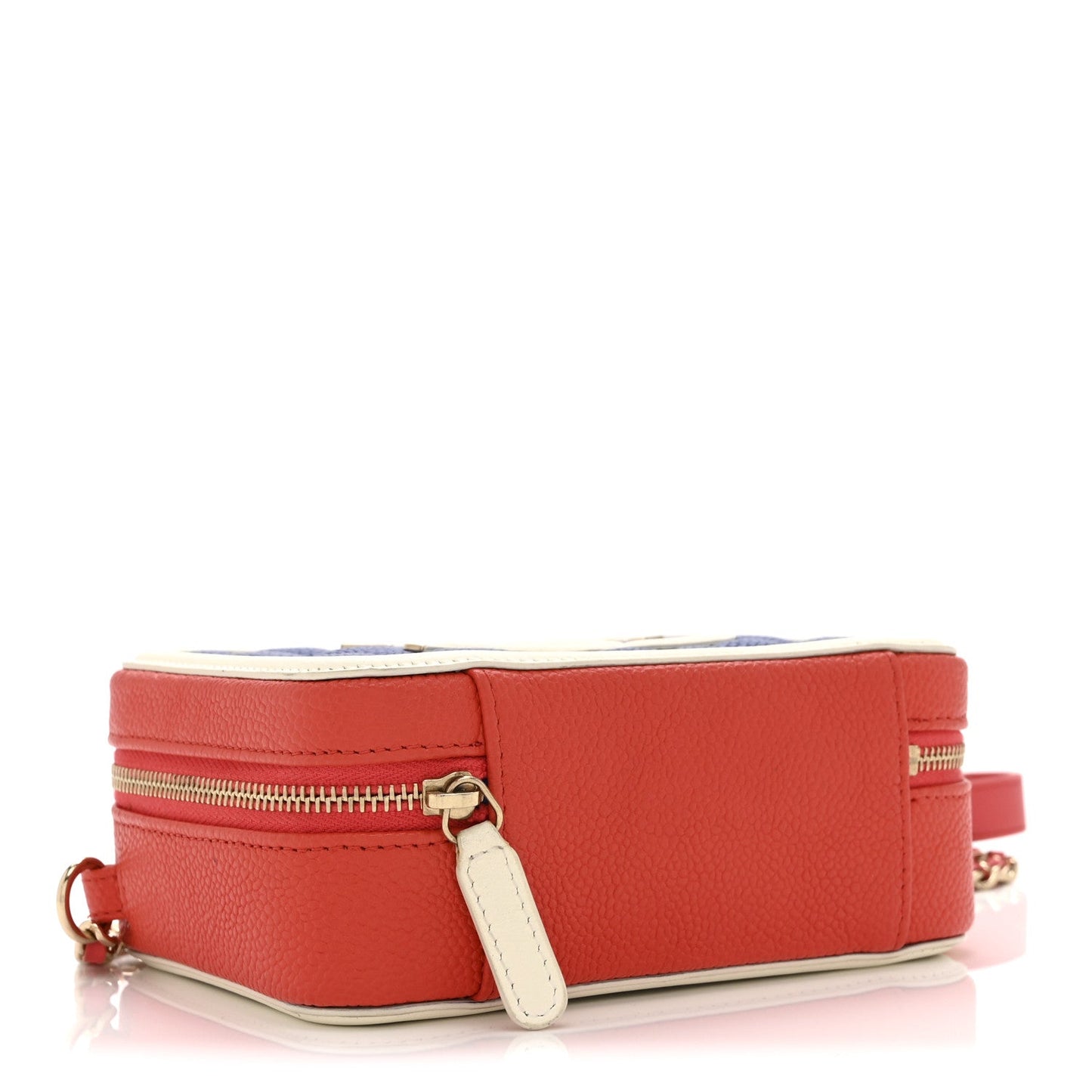 Caviar Quilted Filigree Vanity Clutch With Chain Blue White Red