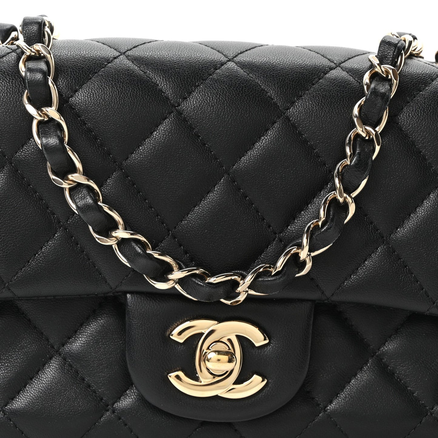 Lambskin Quilted Mini Rectangular Flap Black