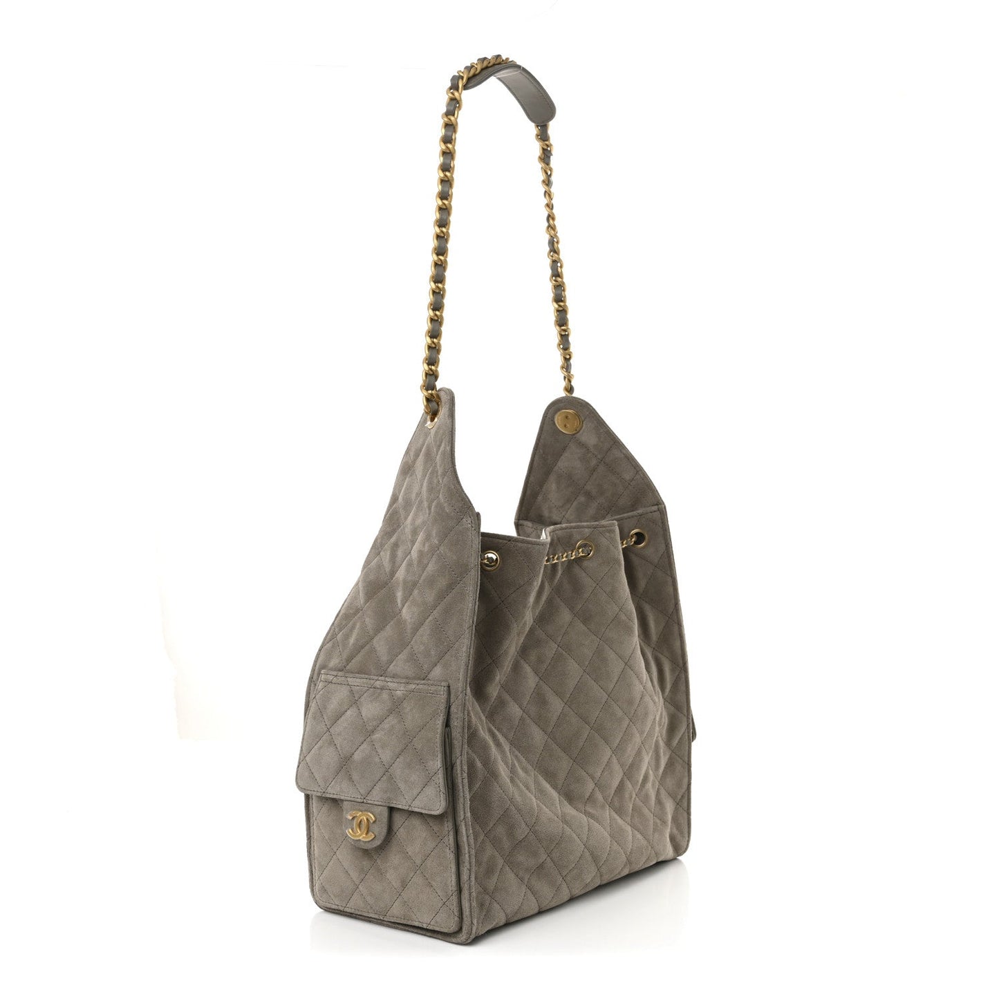 Suede Quilted Medium Chanel 25 Handbag Dark Grey
