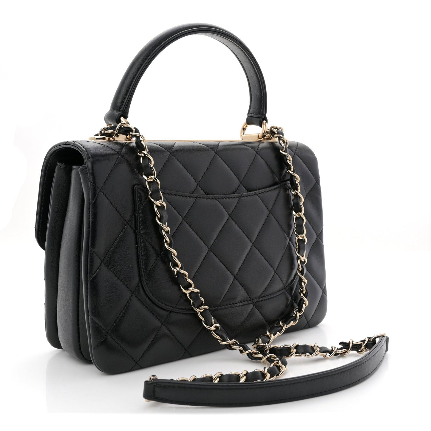 Lambskin Quilted Small Trendy CC Dual Handle Flap Bag Black