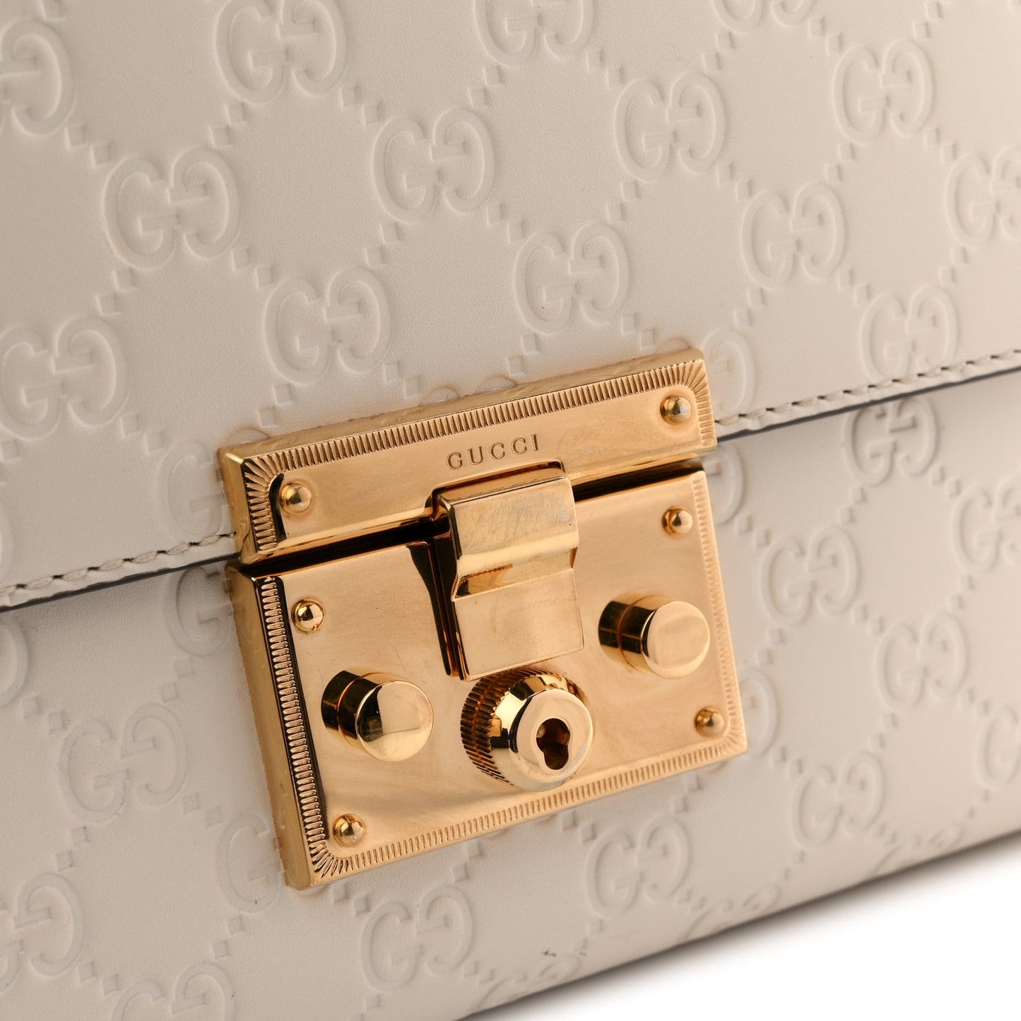 Guccissima Medium Padlock Shoulder Bag Mystic White