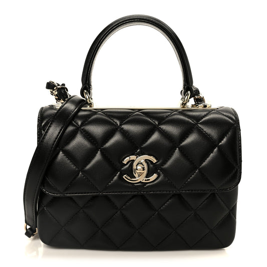 Lambskin Quilted Small Trendy CC Dual Handle Flap Bag Black