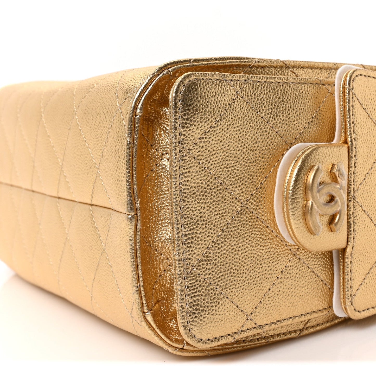 Metallic Caviar Quilted Mini Chanel 25 Handbag Gold