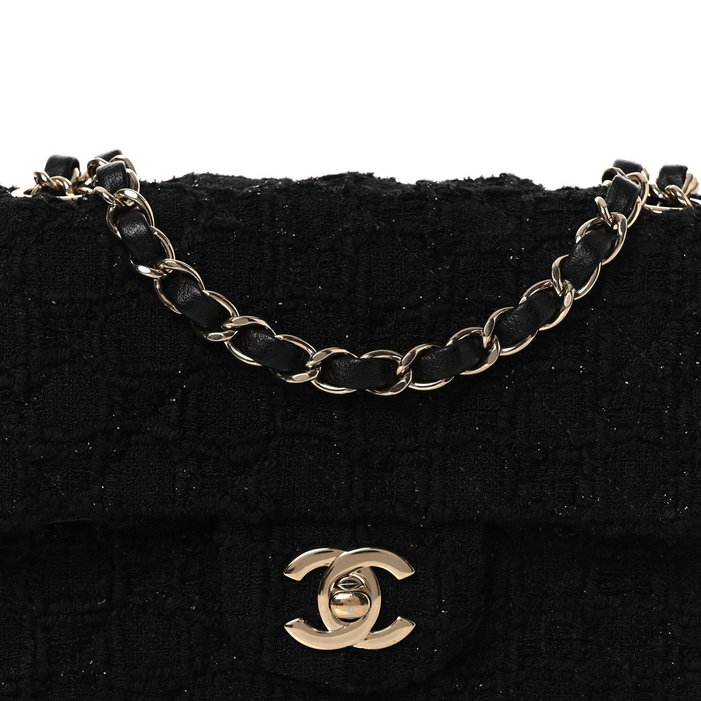 Tweed Quilted Mini Rectangular Flap Black