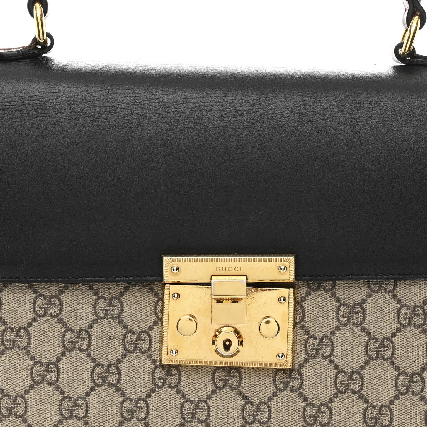 GG Supreme Monogram Calfskin Medium Padlock Top Handle Bag Beige Black Cuir