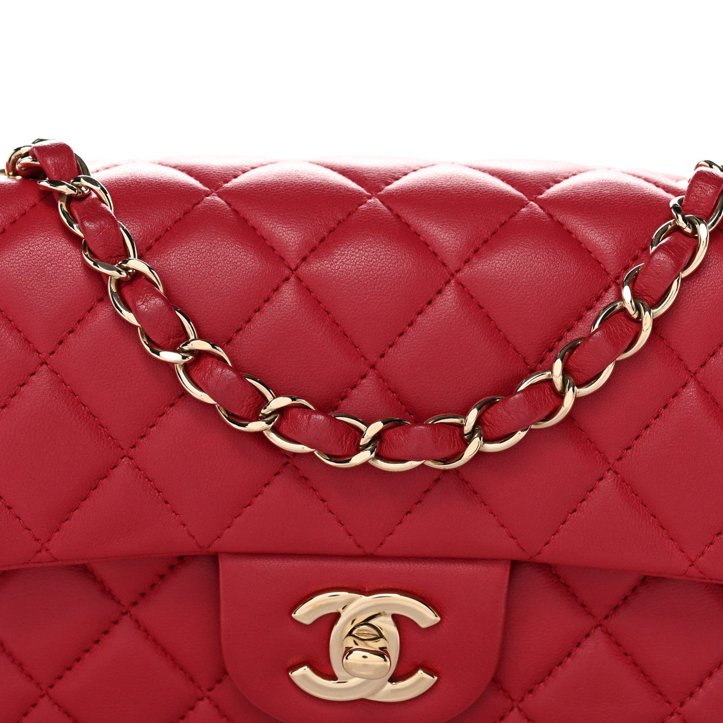 Lambskin Quilted Mini Rectangular Flap Dark Pink