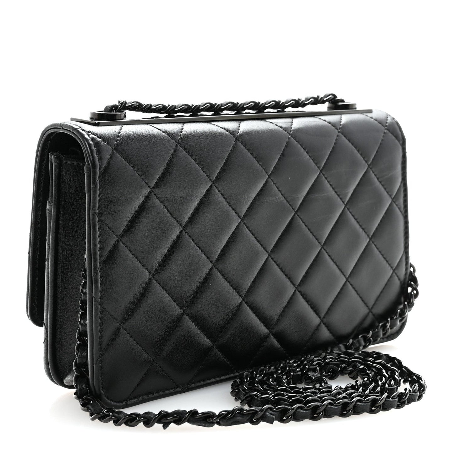 Lambskin Quilted Trendy CC Wallet On Chain WOC So Black