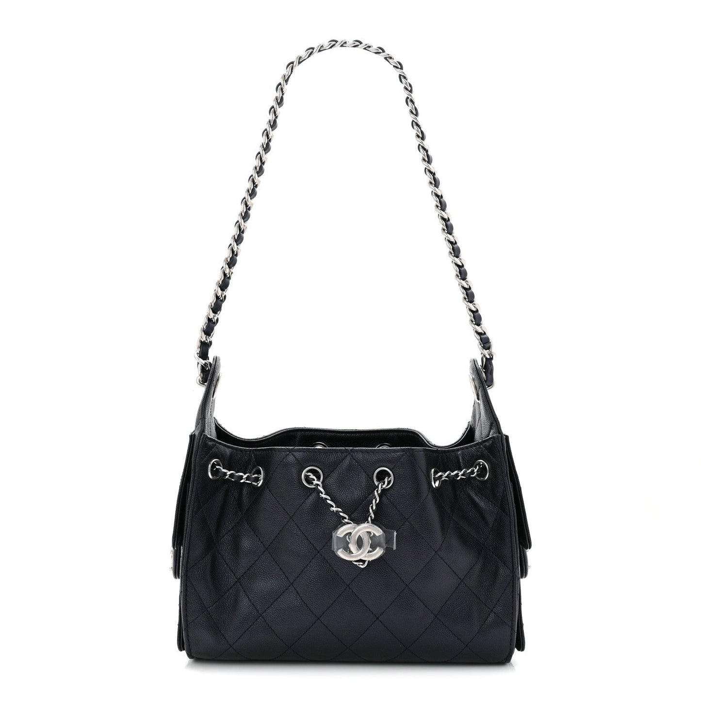 Metallic Caviar Quilted Mini Chanel 25 Handbag Dark Blue