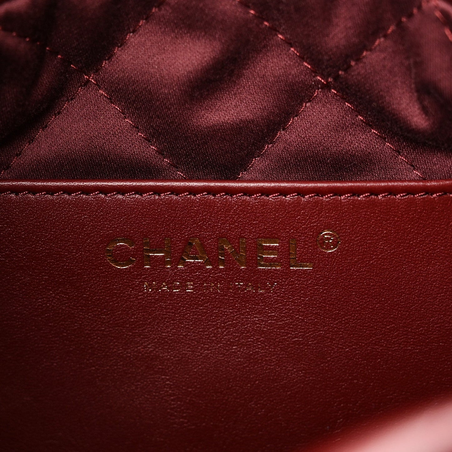 Shiny Calfskin Quilted Mini Chanel 22 Dark Burgundy