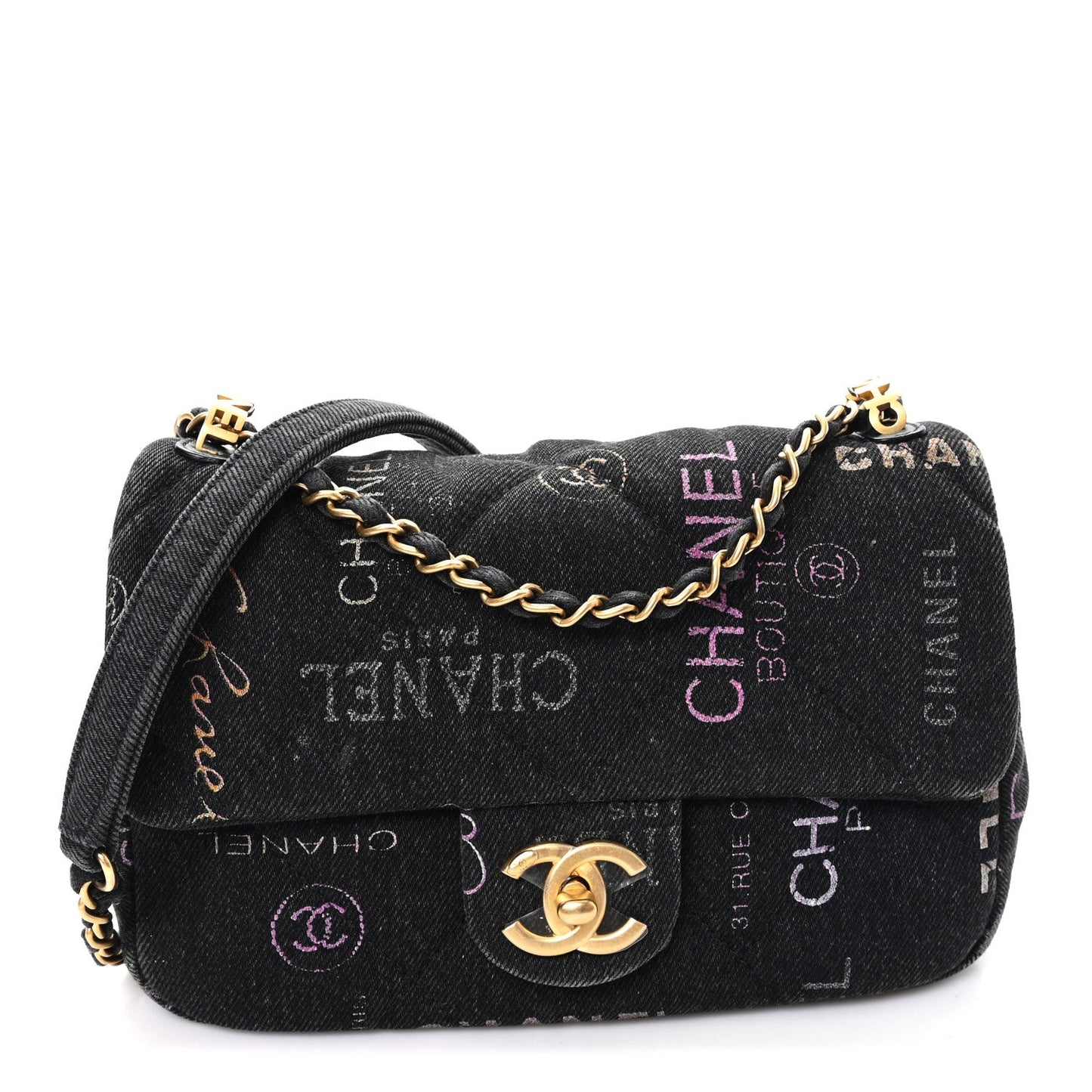 Denim Quilted Denim Mood Mini Rectangular Flap Black Multicolor