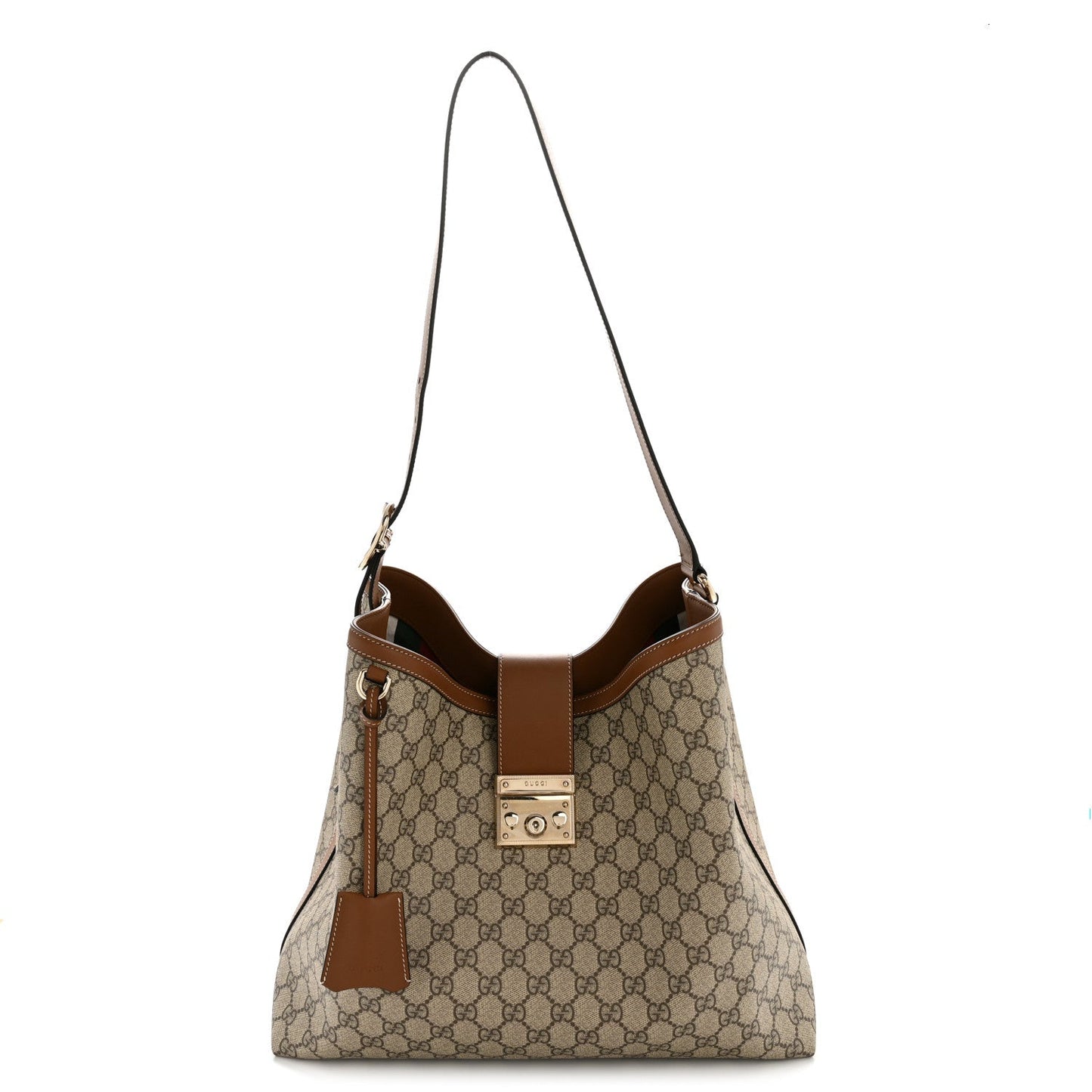 GG Icon Monogram Padlock Shoulder Bag Beige Dark Brown