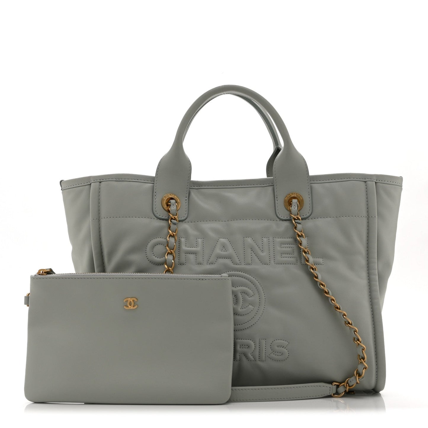 Calfskin Embossed Small Deauville Tote Light Blue