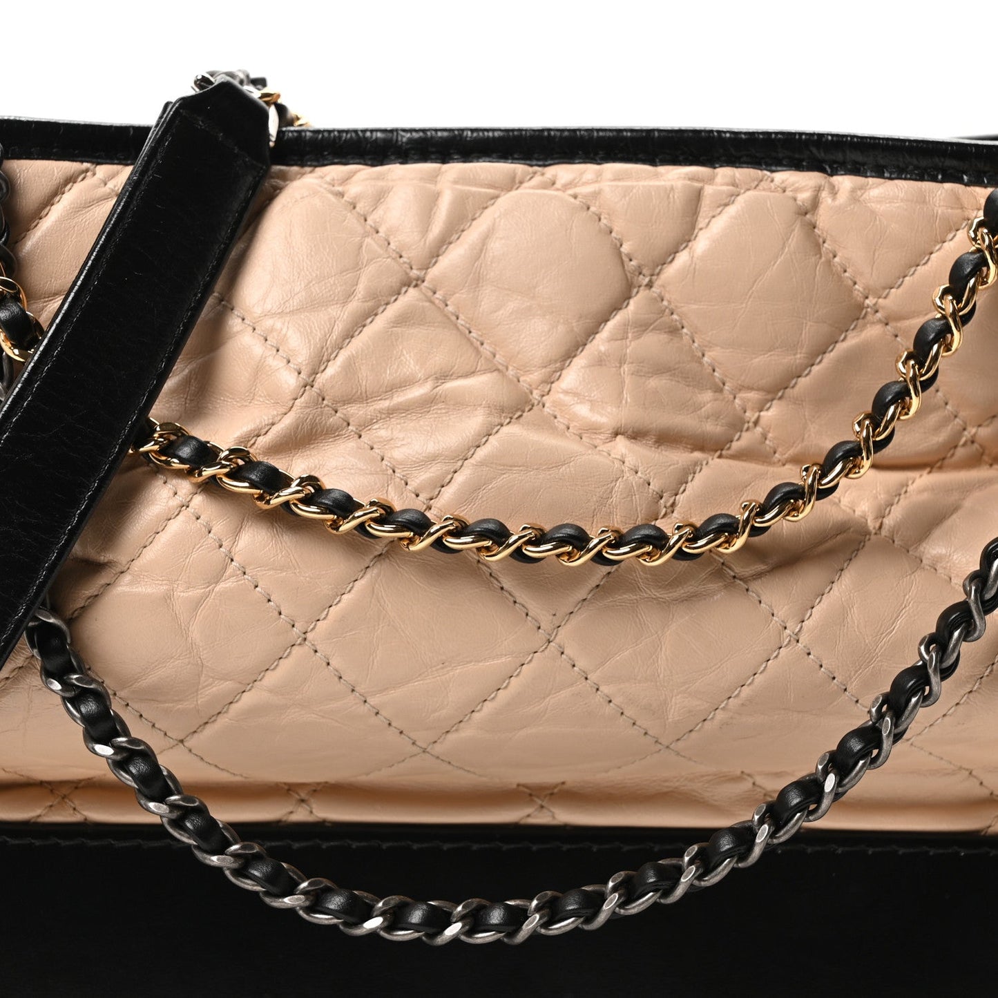 Aged Calfskin Quilted Medium Gabrielle Hobo Beige Black