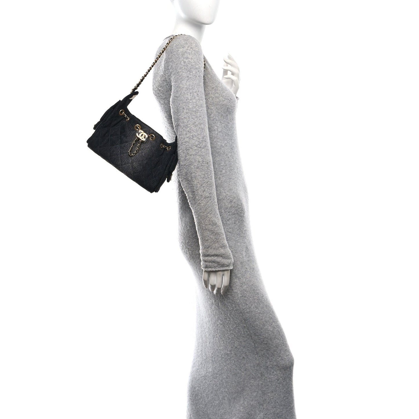 Washed Denim Quilted Mini Chanel 25 Handbag Black