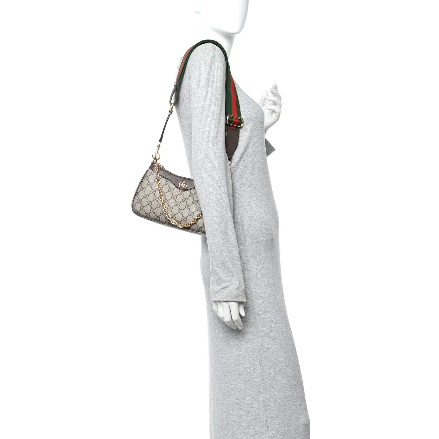 GG Supreme Monogram Textured Dollar Calfskin Web Small Ophidia GG Handbag Beige Ebony New Acero