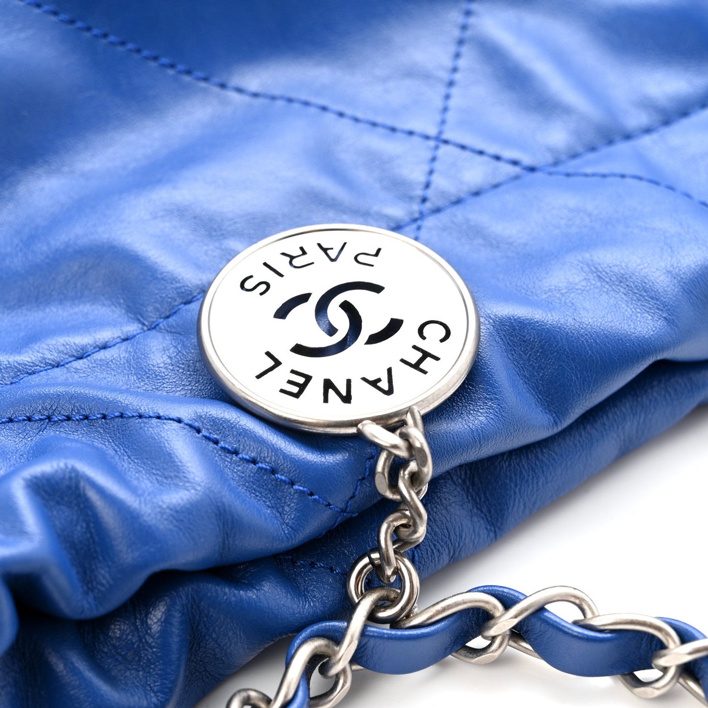 Shiny Calfskin Quilted Chanel 22 Blue