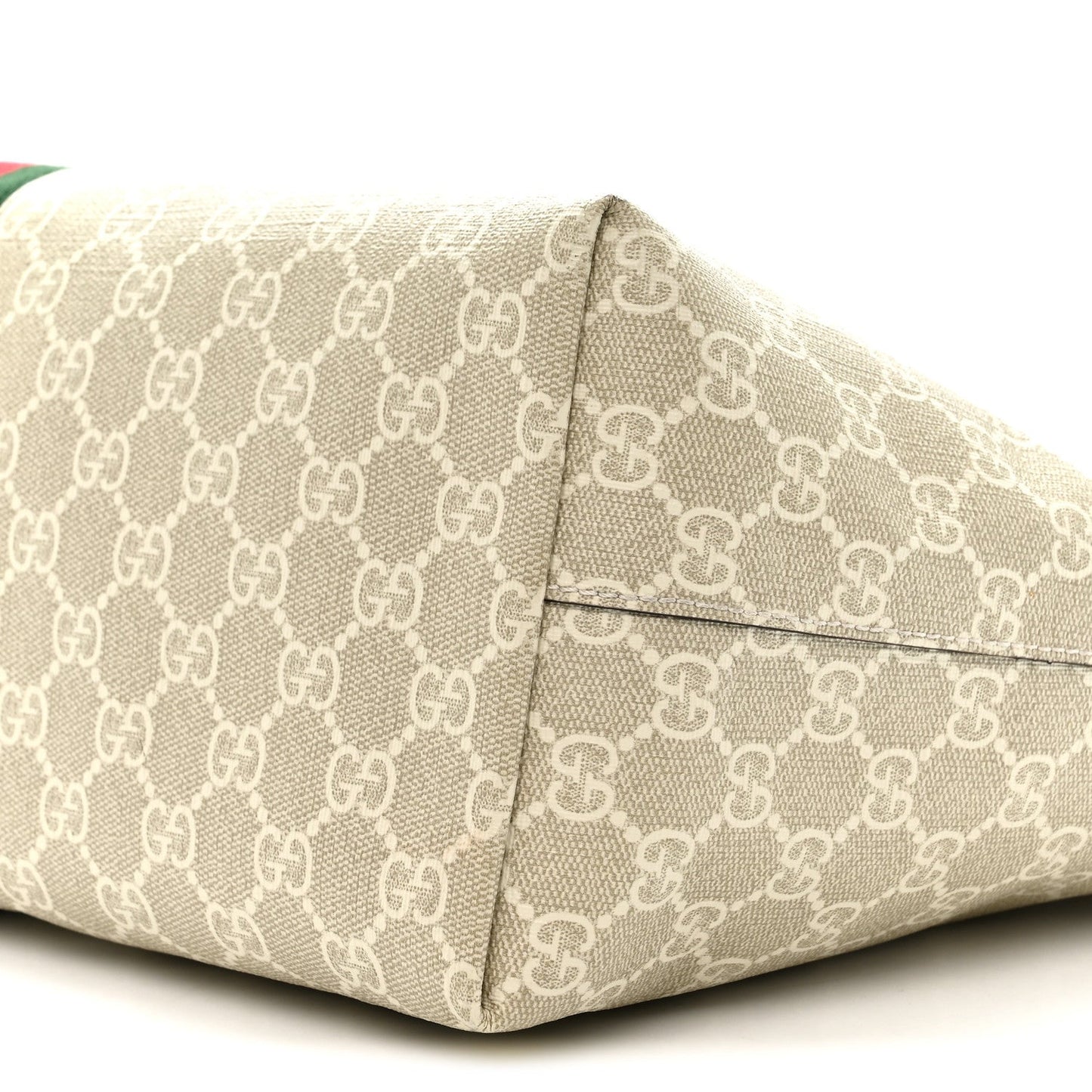 GG Supreme Monogram Textured Dollar Calfskin Web Medium Ophidia Shopping Tote Beige Mystic White Oatmeal