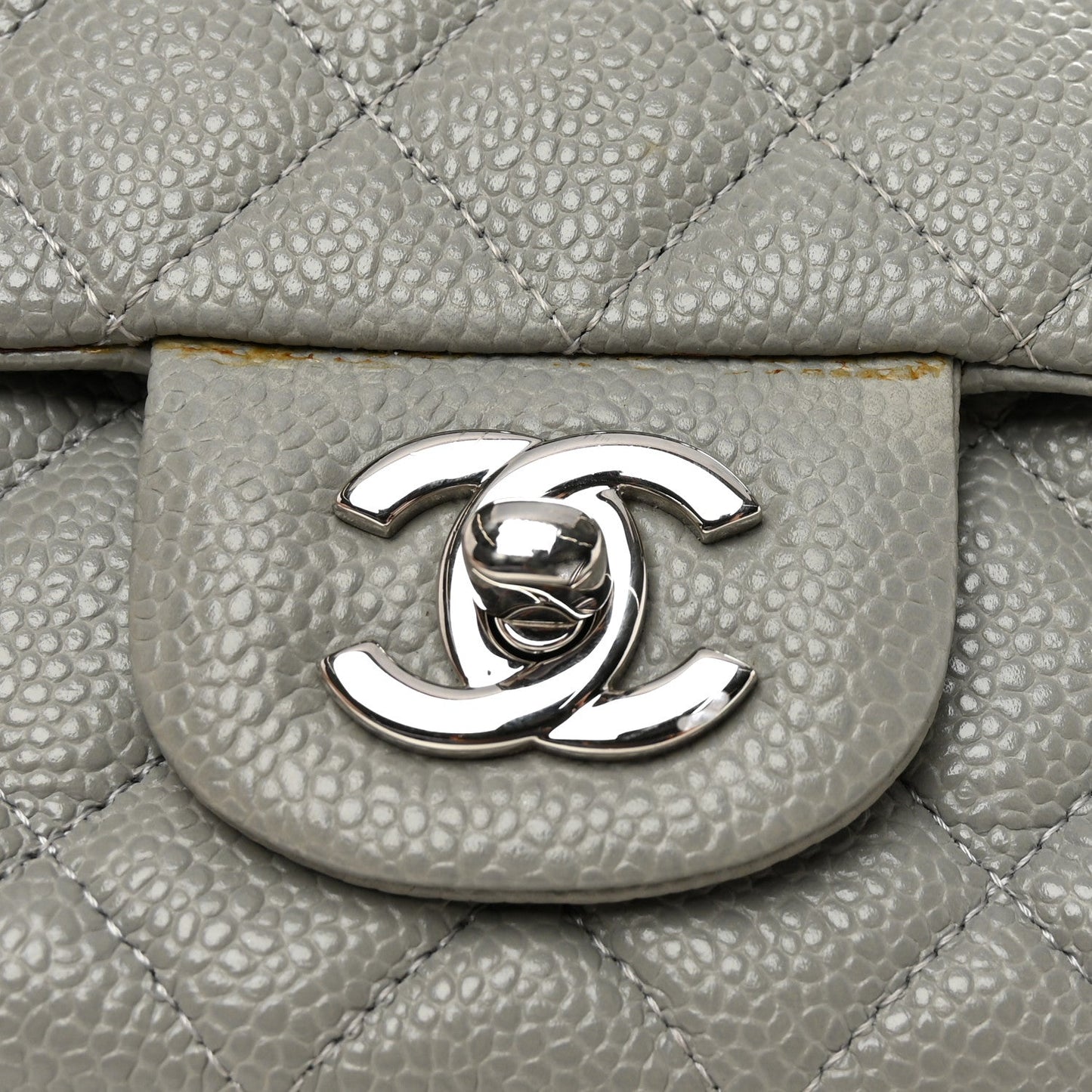 Caviar Quilted Mini Rectangular Flap Light Grey