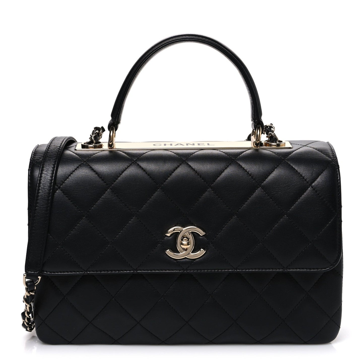 Lambskin Quilted Medium Trendy CC Flap Dual Handle Bag Black