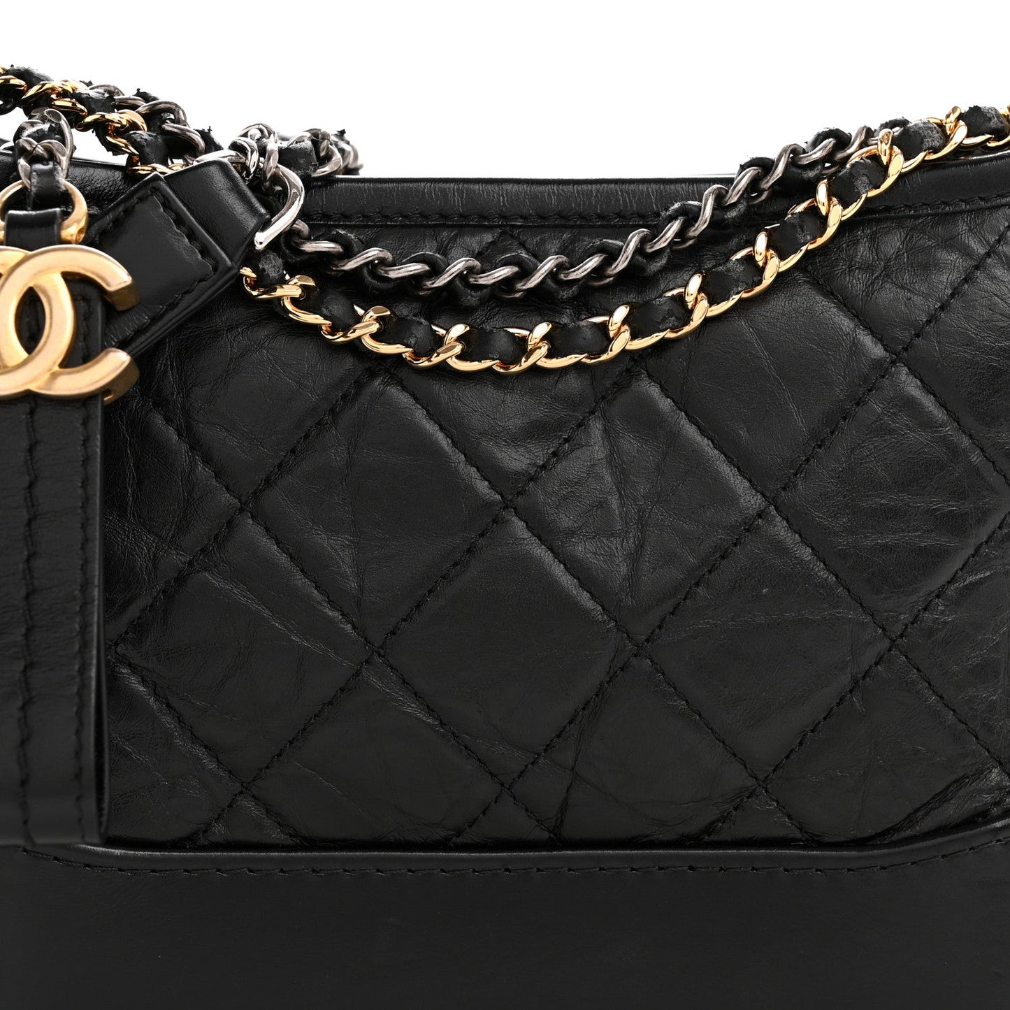 Aged Calfskin Quilted Small Gabrielle Hobo Black