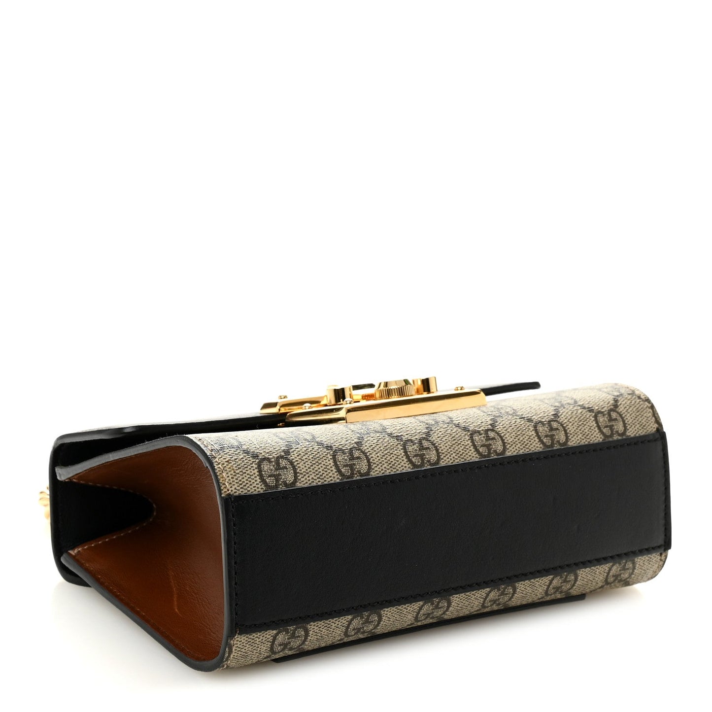 GG Supreme Monogram Calfskin Small Padlock Shoulder Bag Beige Black Cuir