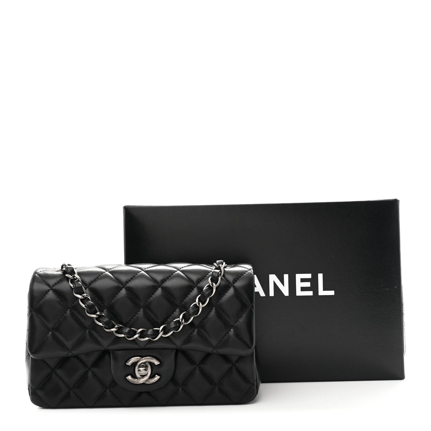 Lambskin Quilted Mini Rectangular Flap Black