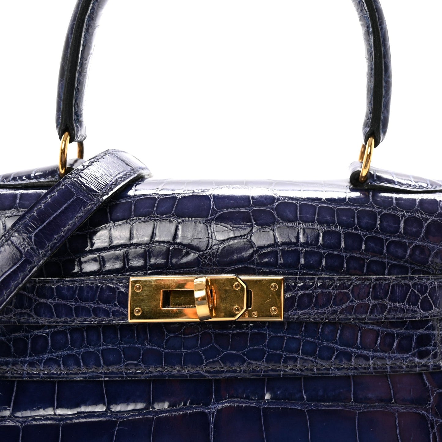 Shiny Alligator Mini Kelly Sellier 20 Bleu Roi
