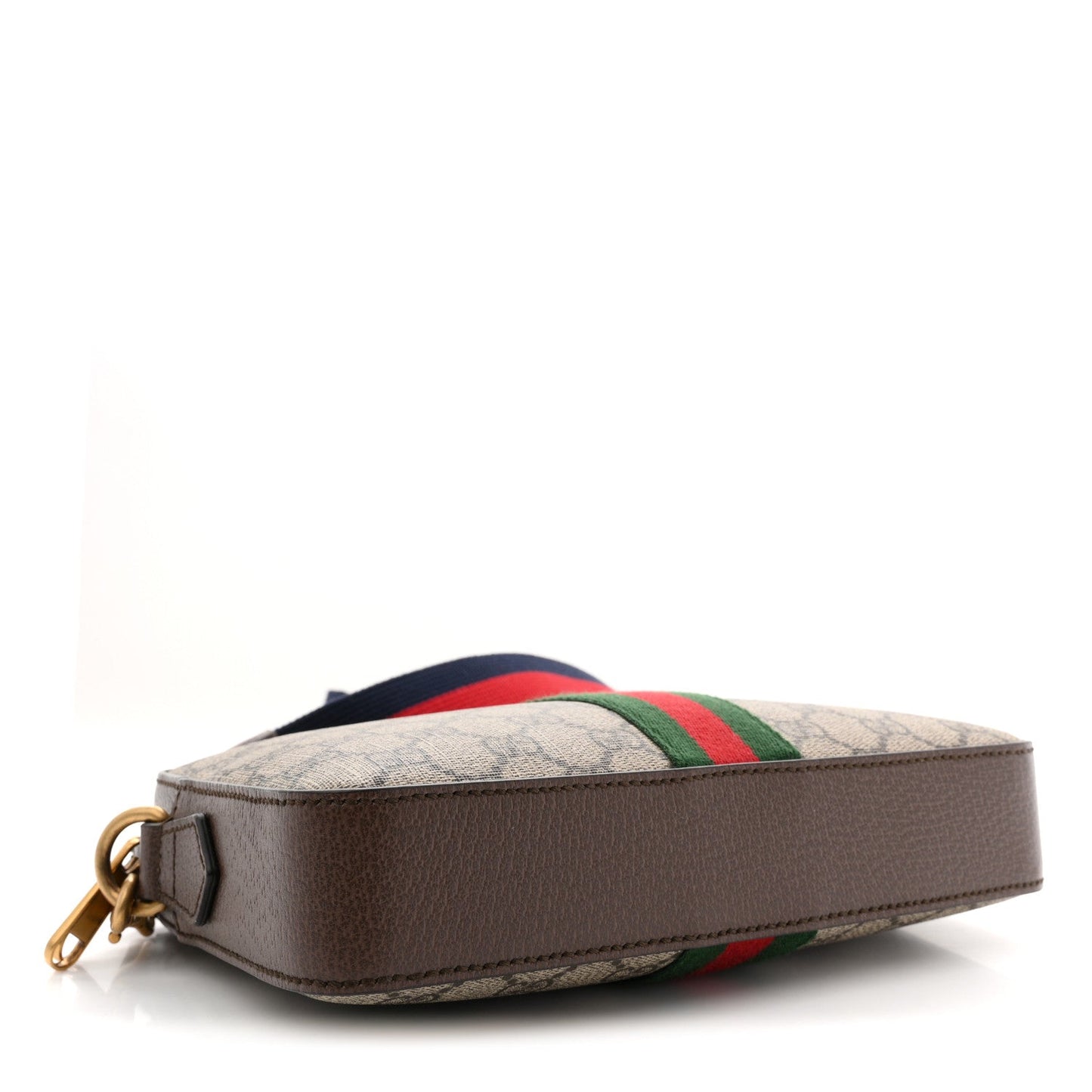 GG Supreme Monogram Textured Dollar Calfskin Web Ophidia Wristlet Shoulder Bag Beige Ebony New Acero