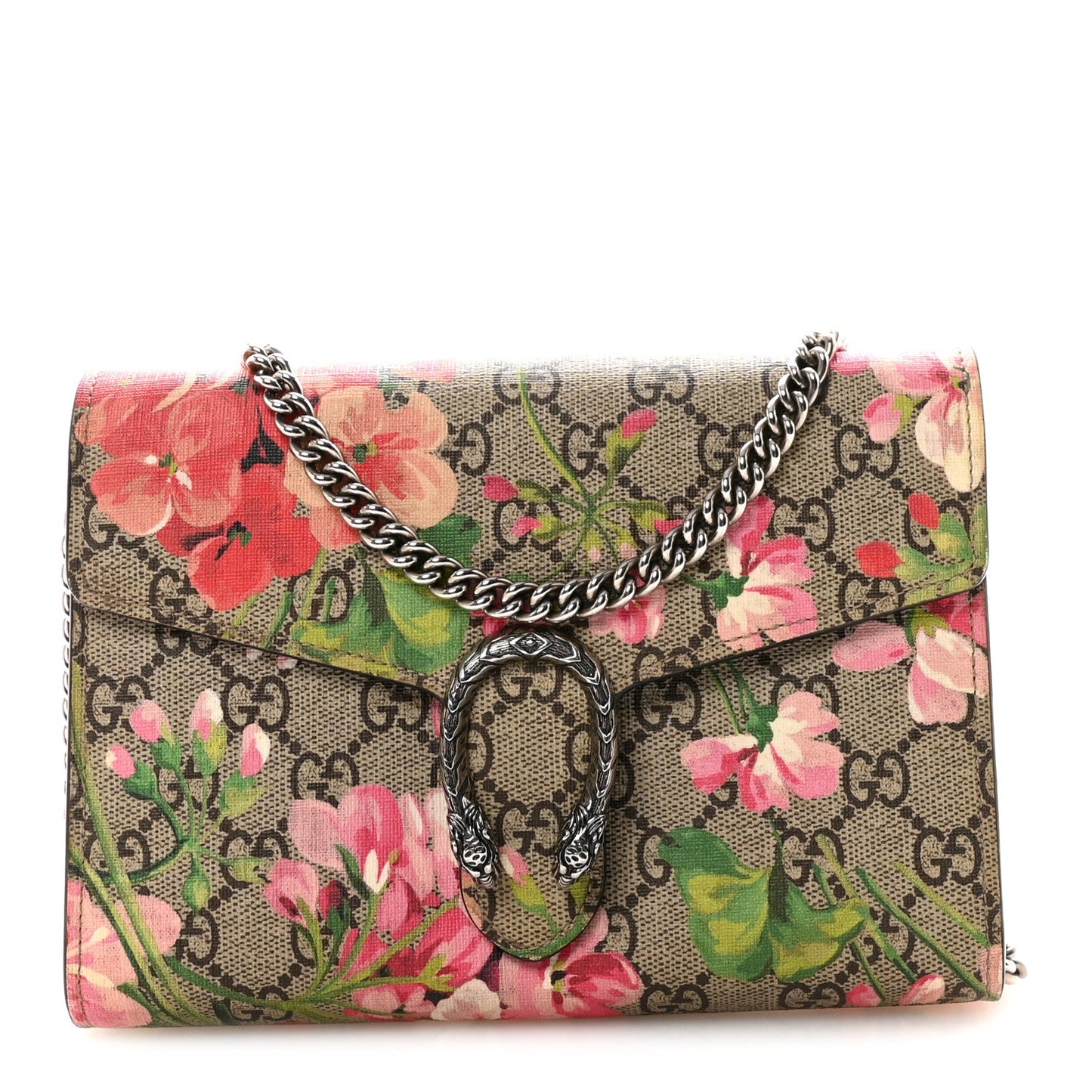 GG Supreme Monogram Blooms Mini Dionysus Chain Wallet Beige Multicolor Dry Rose