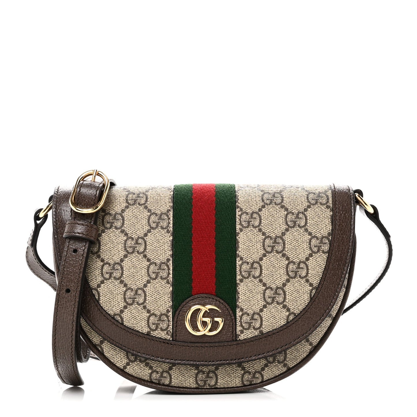 GG Supreme Monogram Textured Dollar Calfskin Web Mini Ophidia Flap Shoulder Bag Beige Ebony New Acero
