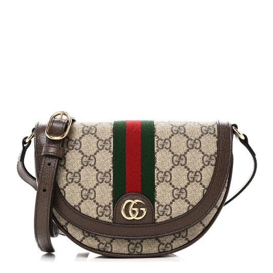 GG Supreme Monogram Textured Dollar Calfskin Web Mini Ophidia Flap Shoulder Bag Beige Ebony New Acero