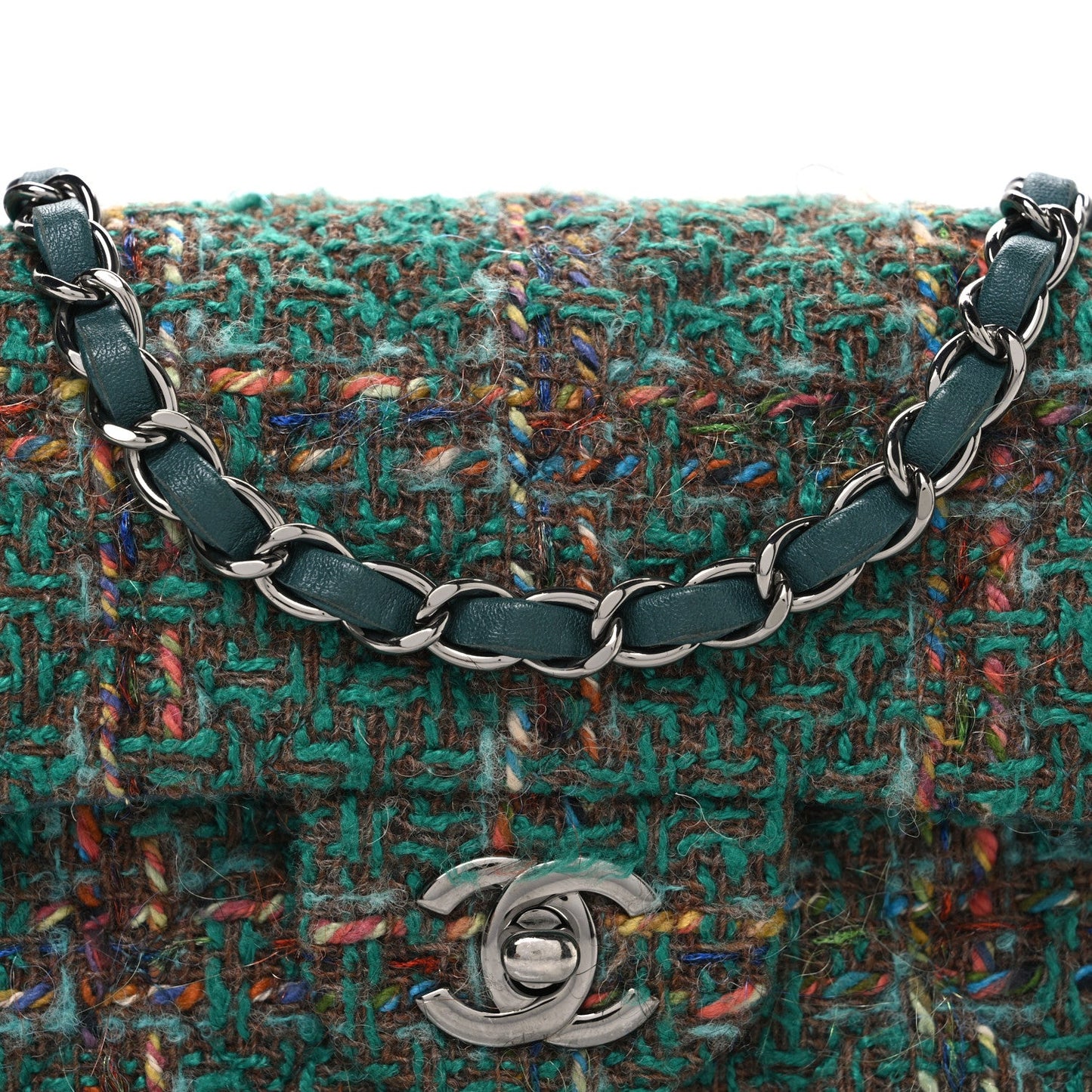 Tweed Quilted Mini Rectangular Flap Green
