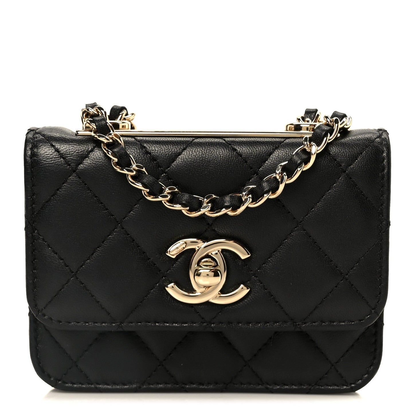 Lambskin Quilted Trendy CC Card Holder On Chain Black