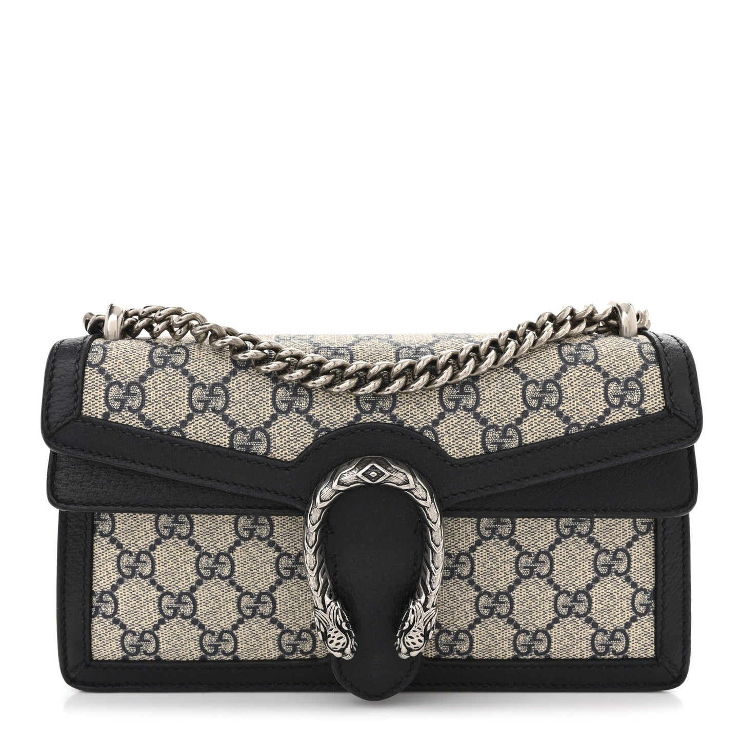 GG Supreme Monogram Textured Dollar Calfskin Small Rectangular Dionysus Shoulder Bag Beige Blue