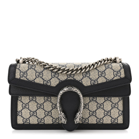 GG Supreme Monogram Textured Dollar Calfskin Small Rectangular Dionysus Shoulder Bag Beige Blue