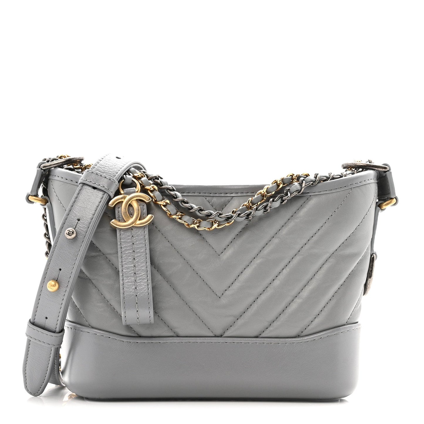 Aged Calfskin Chevron Quilted Small Gabrielle Hobo Grey