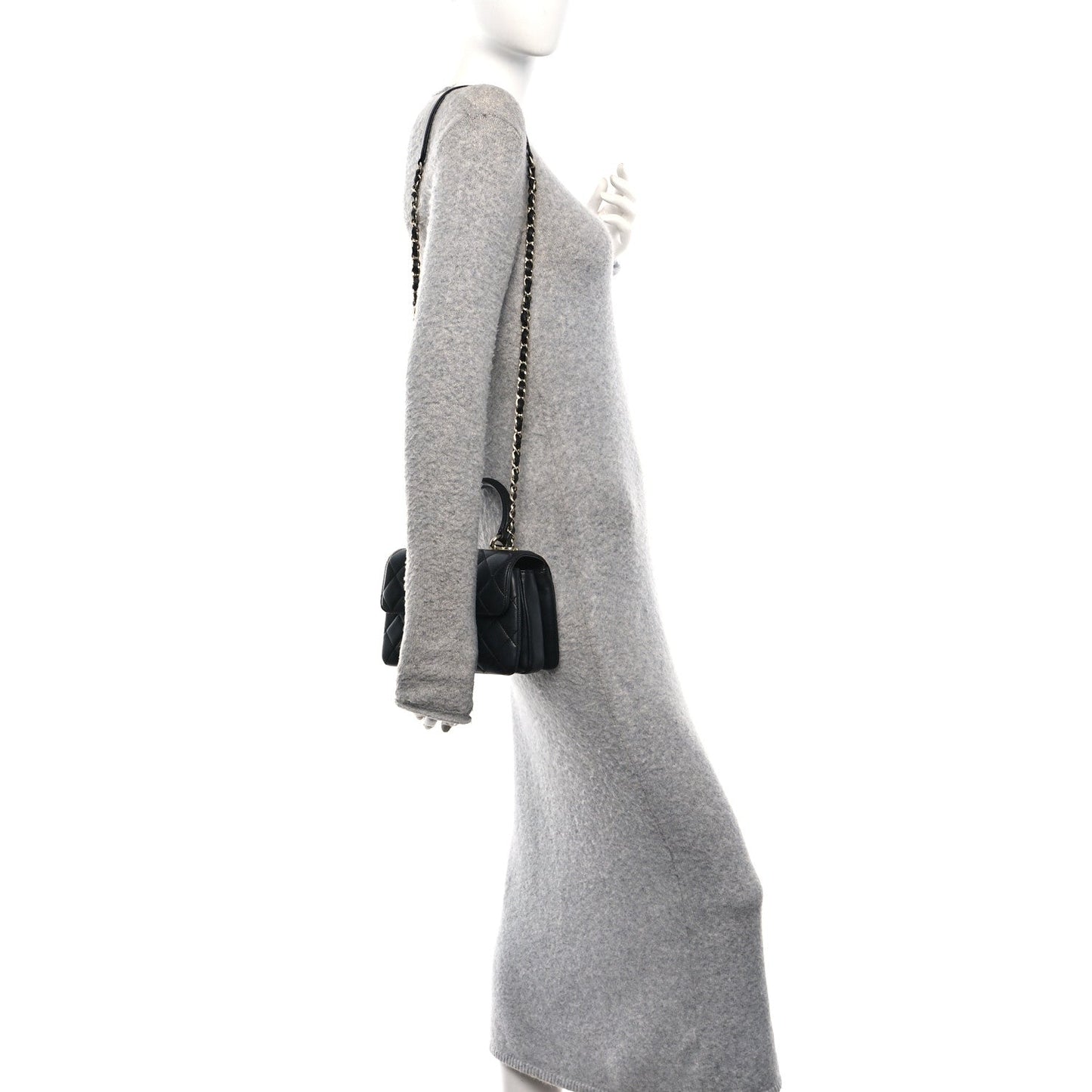 Lambskin Quilted Mini Trendy CC Dual Handle Flap Bag Black