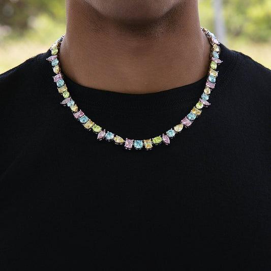 Floating Pastel Multicolor Stone Chain in White Gold