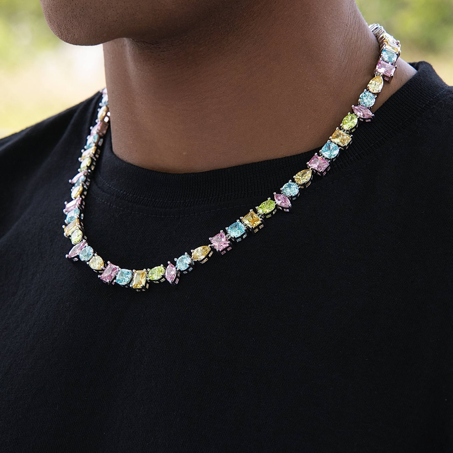 Floating Pastel Multicolor Stone Chain in White Gold