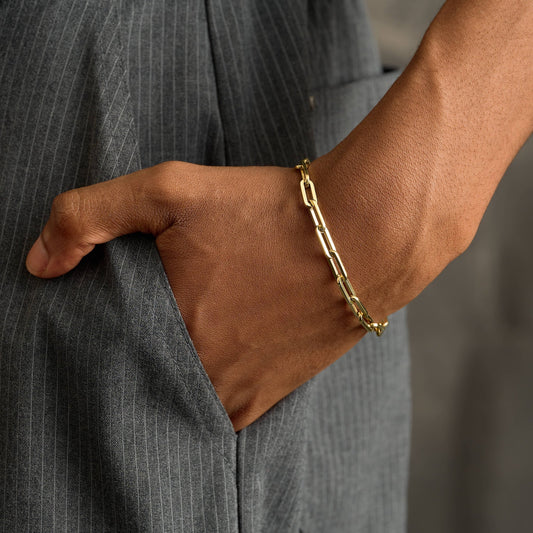 Paper Clip Chain Bracelet in Yellow Gold - 5mm