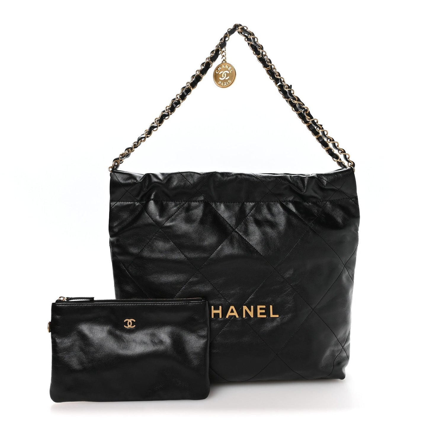 Shiny Calfskin Quilted Small Chanel 22 Black