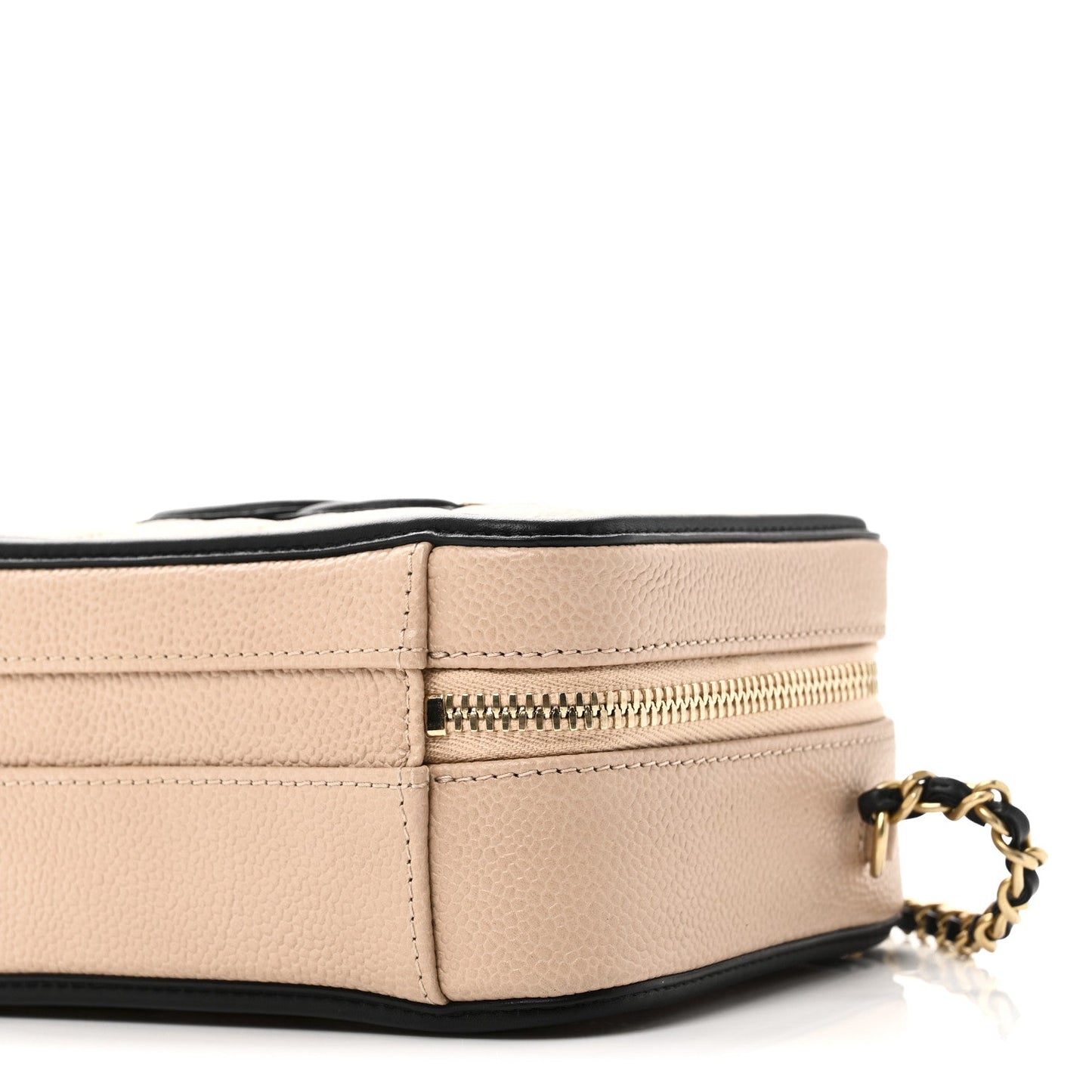 Caviar Quilted Small CC Filigree Vanity Case Beige Black
